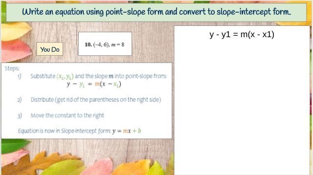 Please look at number 10. from the slope and write the equation for me-example-1