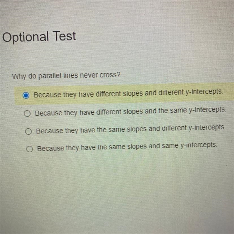 Why do parallel lines never cross? Answers Are-example-1