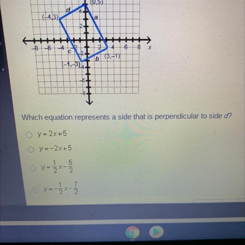 A rectangle is graphed on the coordinate grid. Which equation represents a side that-example-1