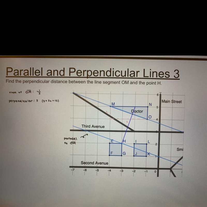 how do you find the perpendicular distance between a line segment and a point? (photo-example-1