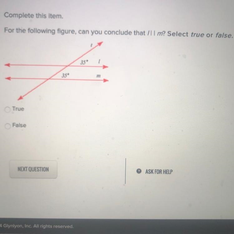 Complete this item For the following figure, can you conclude that ? Select true or-example-1