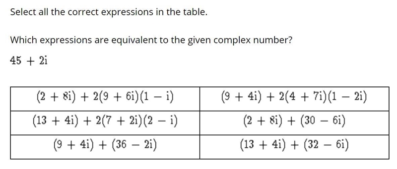 Please help Which expressions are equivalent to the given complex number?-example-1