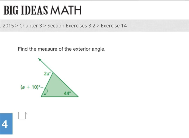 Find the measure of the exterior angle-example-1