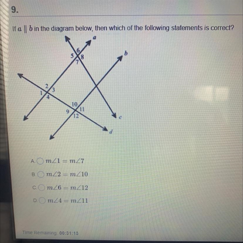 If a || b in the diagram below, then which of the following statements is correct-example-1