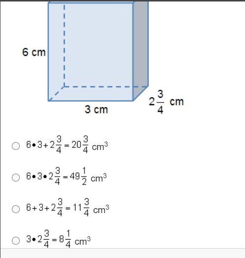 PLEASE ANSWER QUICKLY ITS TIMED!!! Which is the correct calculation for the volume-example-1