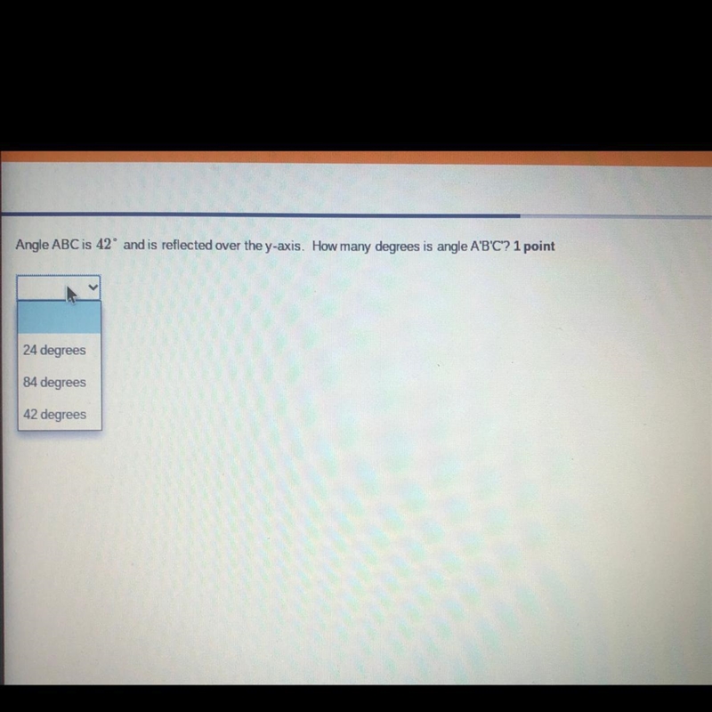 Angle ABC is 42° and is reflected over the y-axis. How many degrees is angle A'B'C-example-1