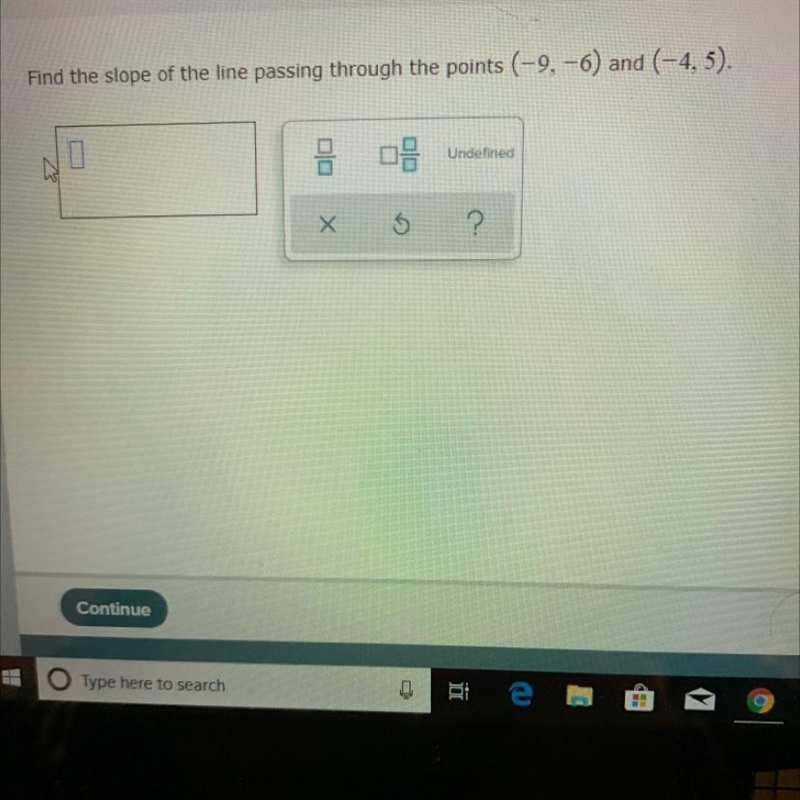 Find the slope of the line passing through the points (-9, -6) and (-4,5).-example-1