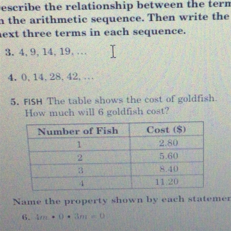 5. FISH The table shows the cost of goldfish. How much will 6 goldfish cost?-example-1