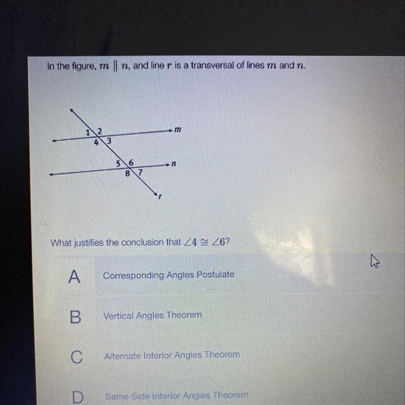 What justify the conclusion that < 4 is congruent to <6-example-1