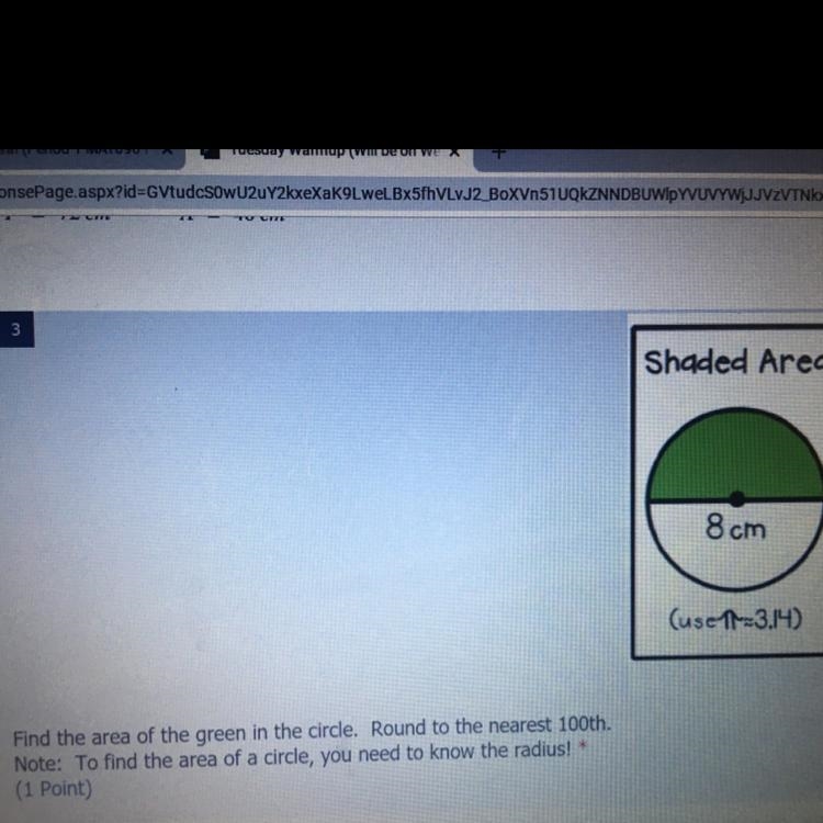 Find the are of the green in the circle.-example-1