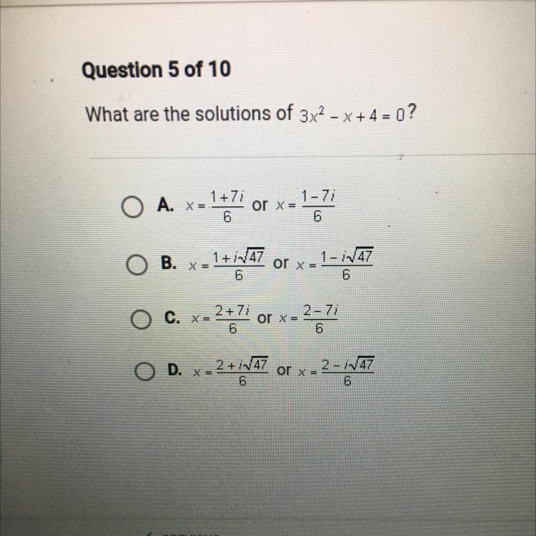 What are the solutions of 3x^2-x+4=0-example-1