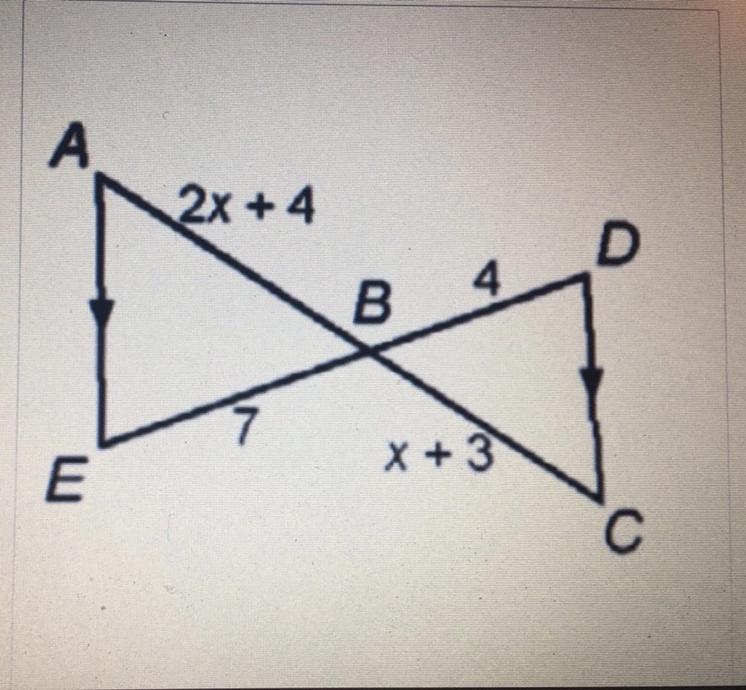 Find the values of x, the lengths of AB and BC-example-1