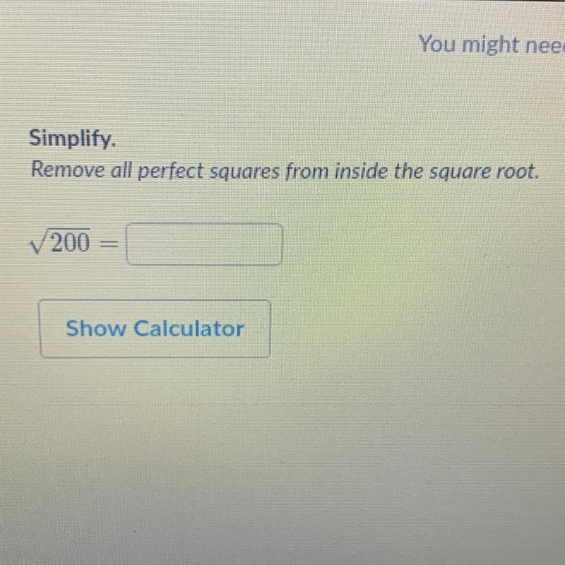 Simplify. remove all perfect squares from inside the square root.-example-1