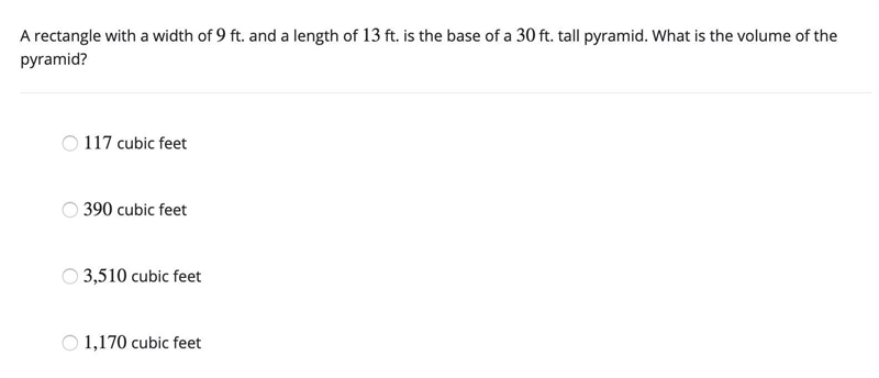 Unit 5. 10) Please help. A rectangle with a width of 9 ft. and a length of 13 ft. is-example-1