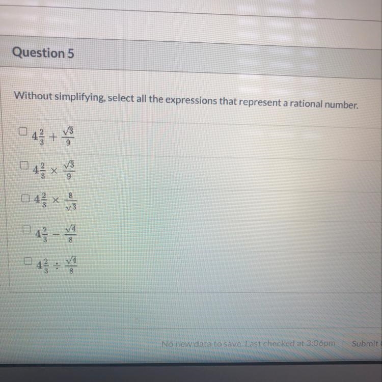 Without simplifying Select all the expressions that represent a rational number( someone-example-1