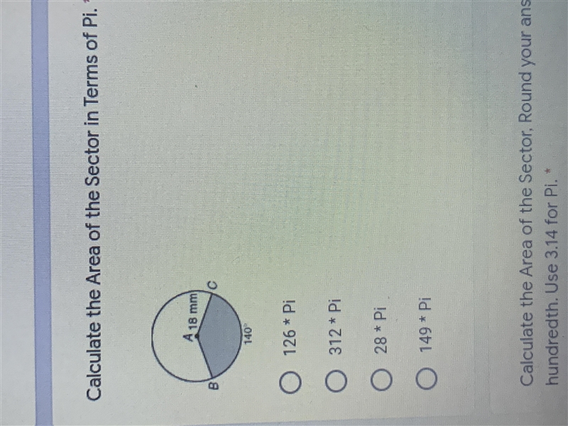 It says to calculate the area of the sector in terms of Pi, I’m stuck on it, any ideas-example-1