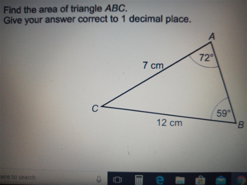 Find the area of triangle ABC. Give your answer correct to 1 decimal place.-example-1