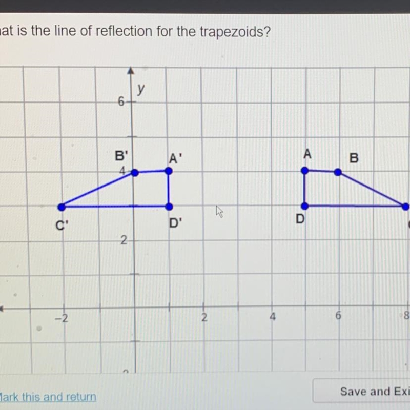 What is the line of reflection for the trapezoids?-example-1