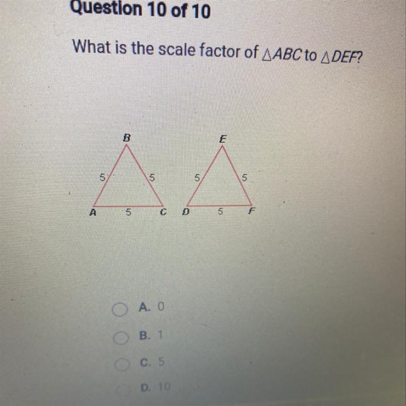 What is the scale factor of AABC to A DEF?-example-1