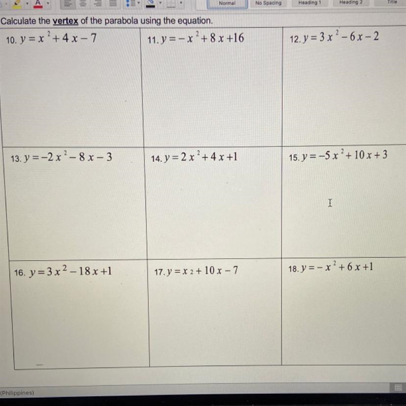 Calculate the vertex of the parabola using the equation Please helppp meee :((-example-1