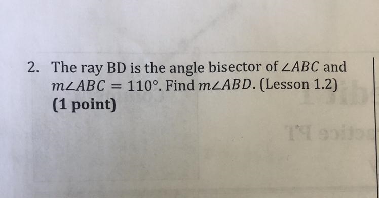 The ray BD is the angle bisector of-example-1