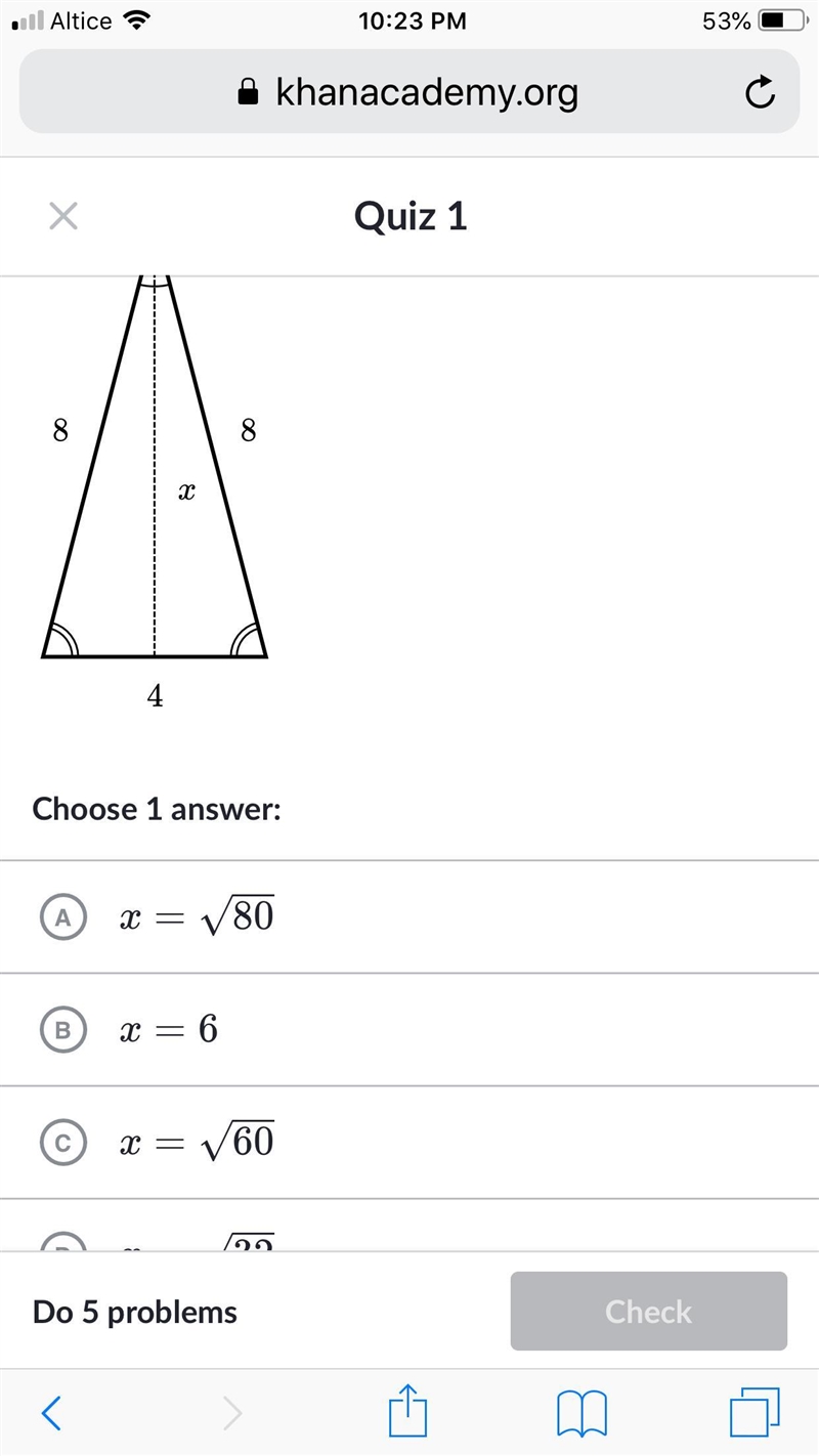 Find the value of x in the isosceles triangle below-example-1