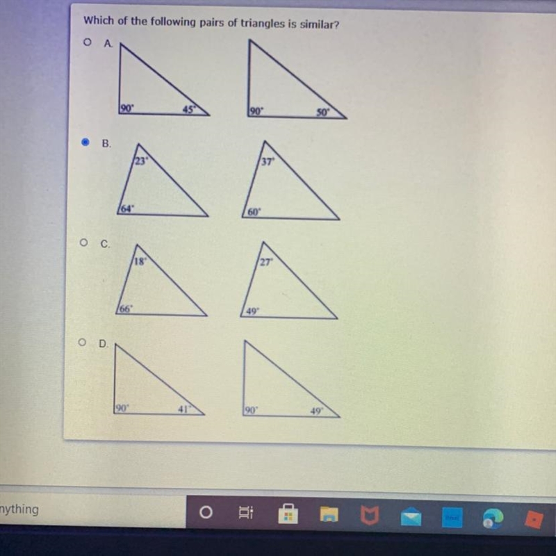 Which of the following triangles are similar?-example-1