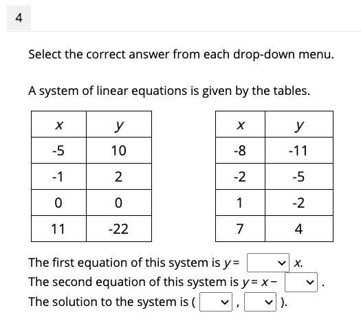 The first blanks options are -2 , -1/2 , 2 , 1/2 The seconds are -5 , -3 , 5, 3 the-example-1