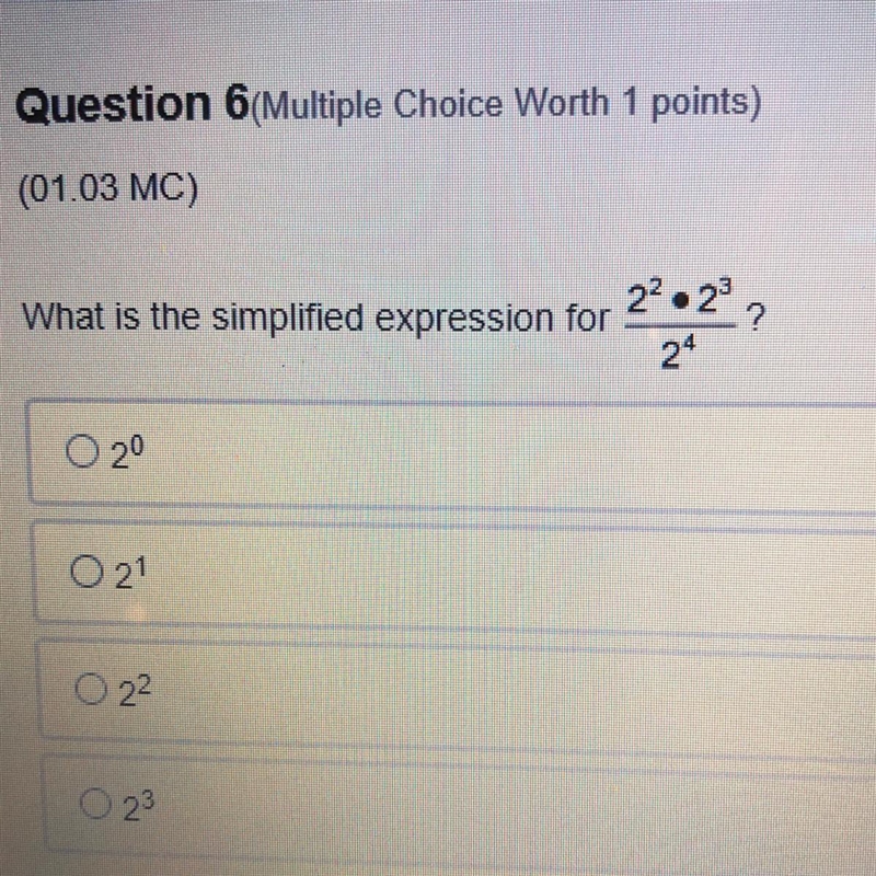 What is the simplified expression for 22 • 2? 24 O 20 021 O 22 0 23-example-1