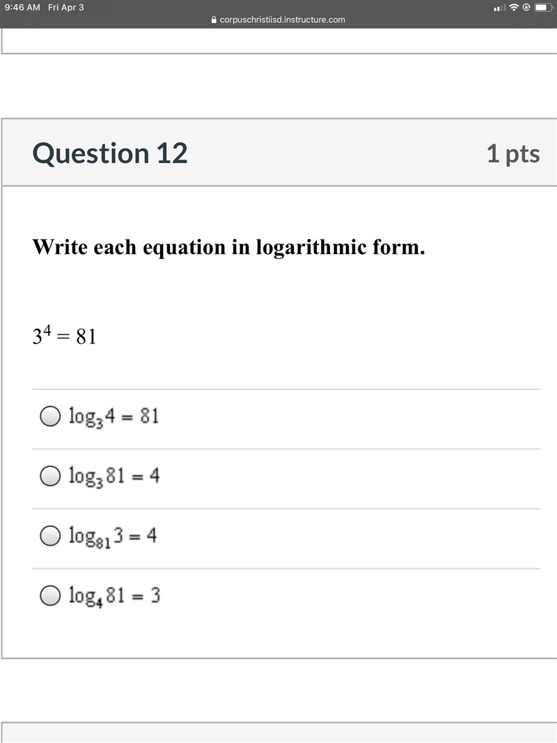 Write each equation in logarithmic form.-example-1