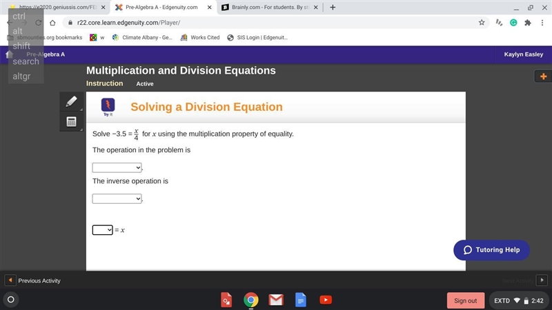 Solve −3.5 = x/4 for x using the multiplication property of equality. The operation-example-1