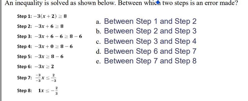 An inequality is solved as shown below. Between which two steps is an error made?-example-1