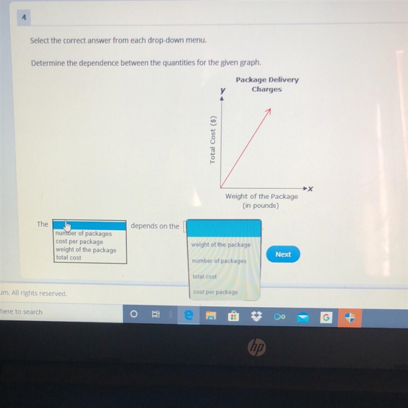 Please help Determine the dependence between the quantities for the given graph. Package-example-1