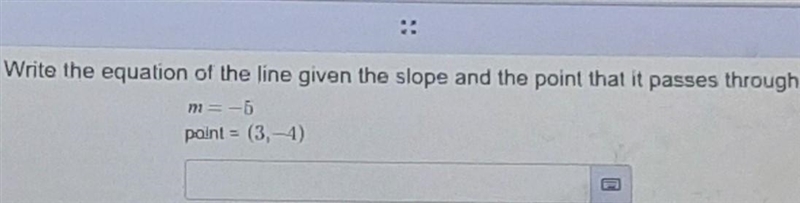 Write the equation of the line given the slope and point that it passes through m-example-1