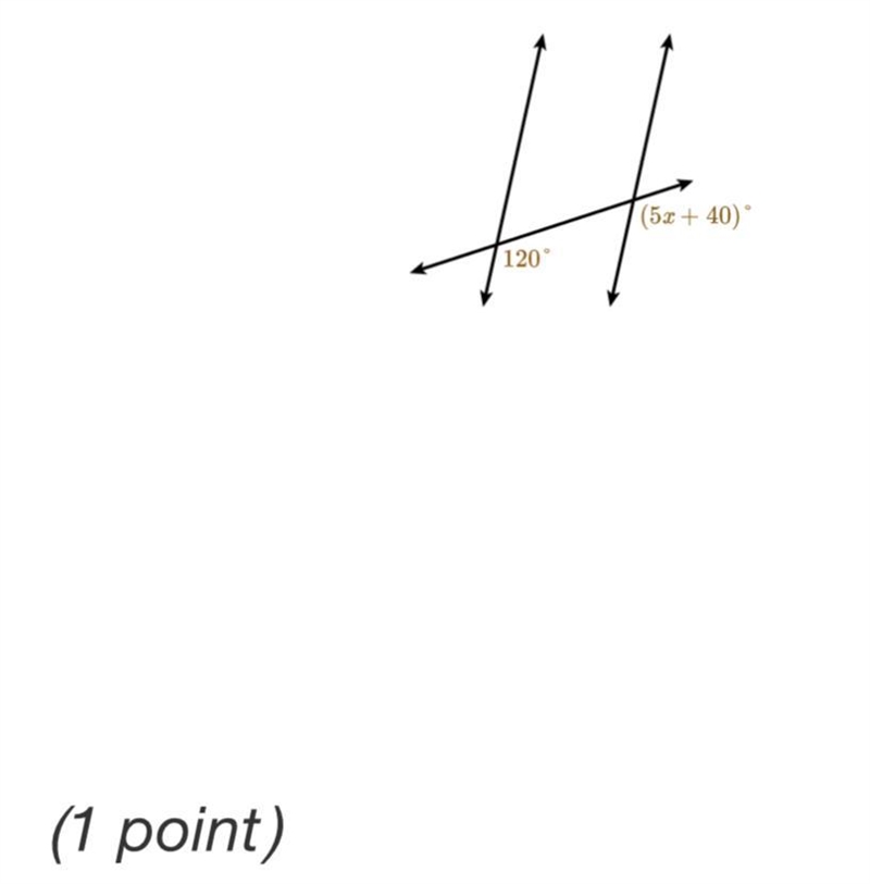 The figure shows a transversal crossing two parallel lines. What is the value of x-example-1