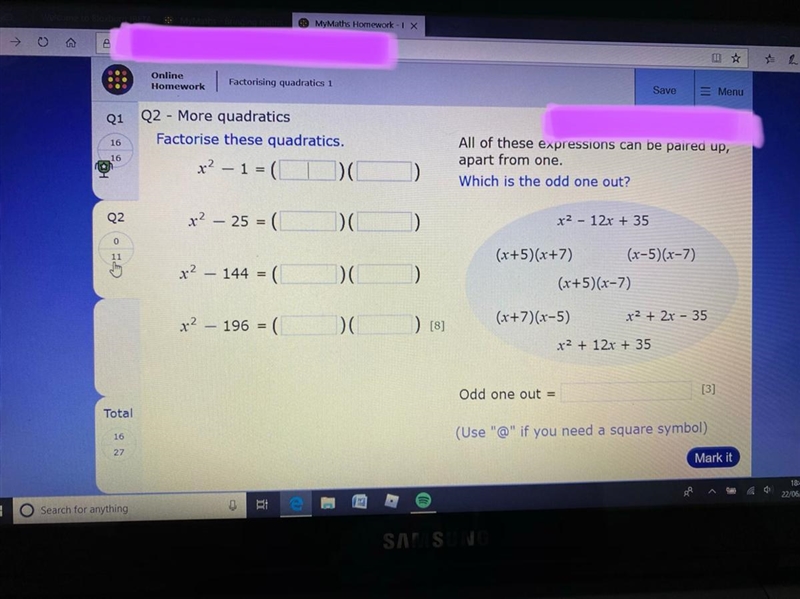 Factorising quadratics All questions please to be completed. I’m stuck.-example-1