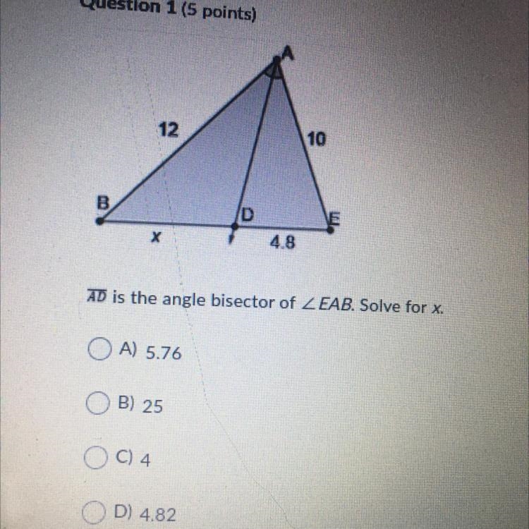 AD is the angle bisector of EAB. Solve for X-example-1