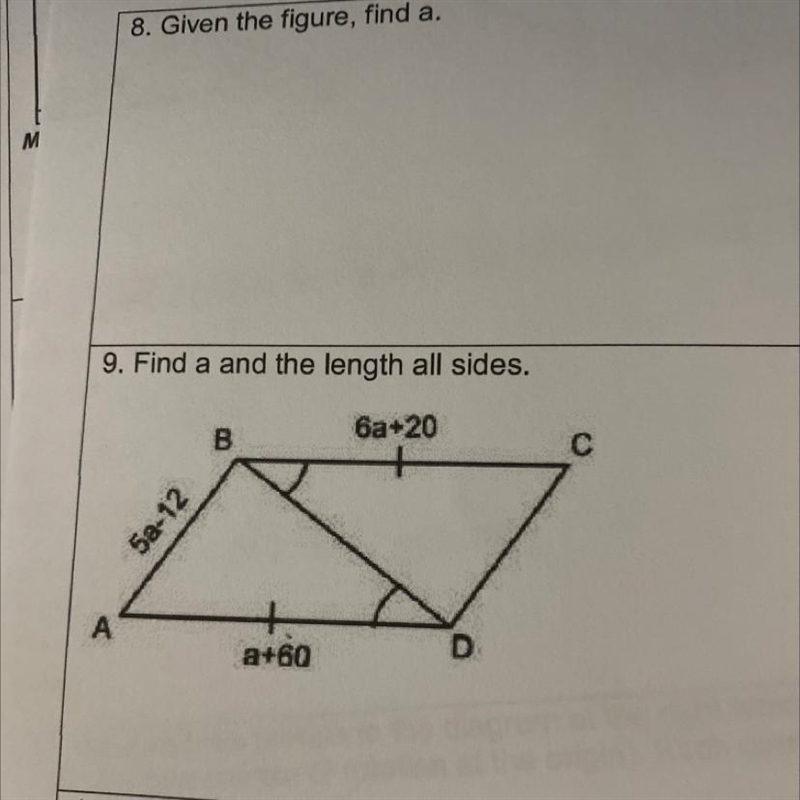 9. Find a and the length all sides.-example-1