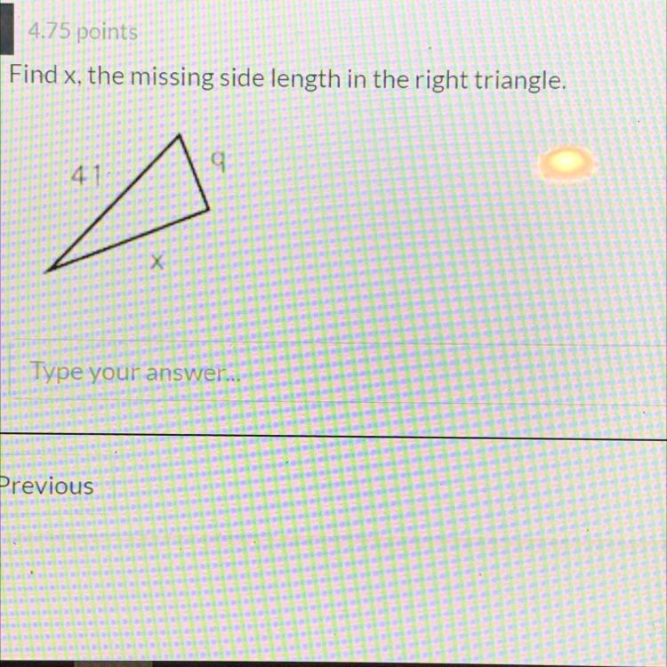 Find x, the missing side length in the right triangle. 9 41 х-example-1