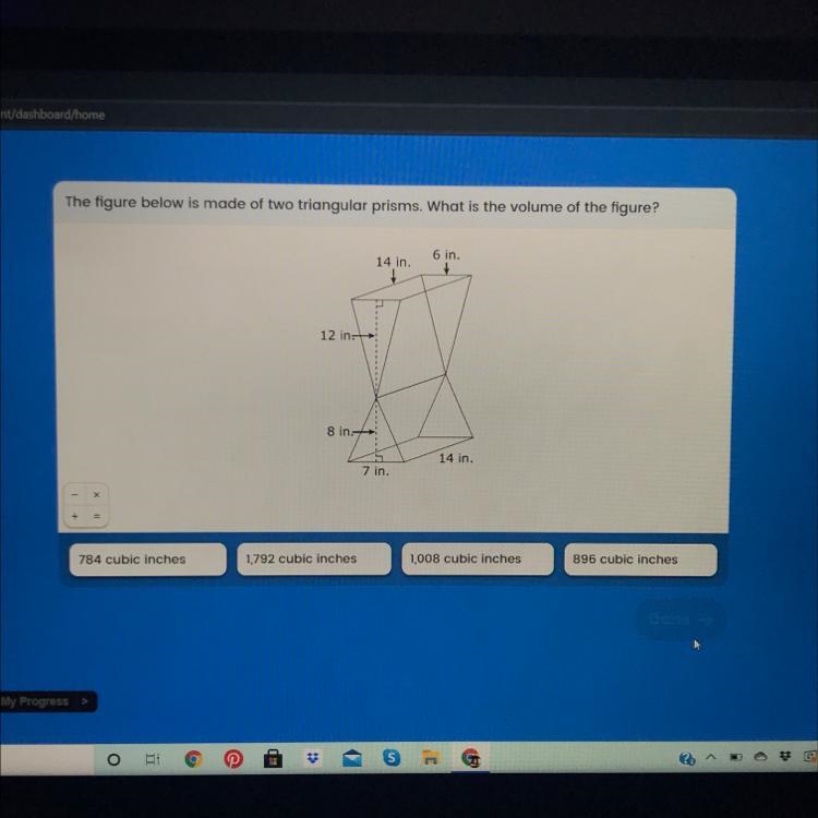 The figure below is made of two triangular prisms. What is the volume of the figure-example-1