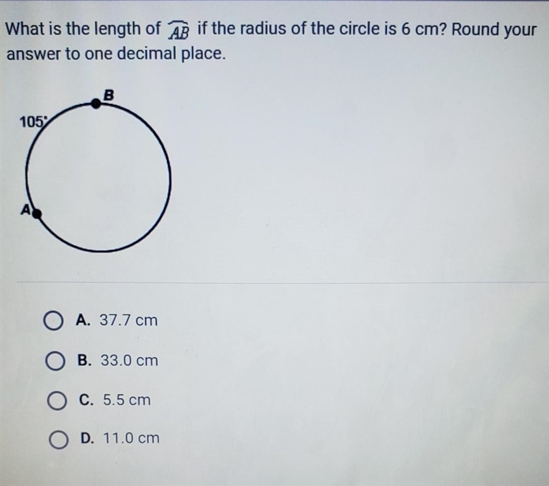 What is the length of Arc AB if the radius of a circle is 6 cm​-example-1