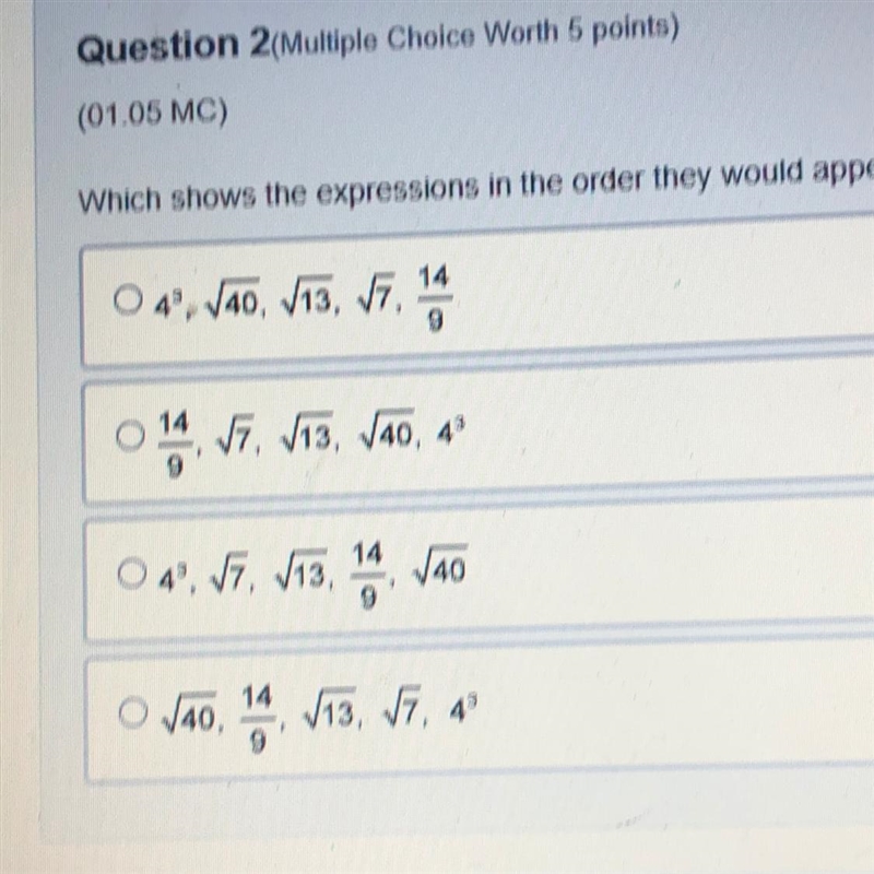 which shows the expression in the order they would appear on a number line from least-example-1