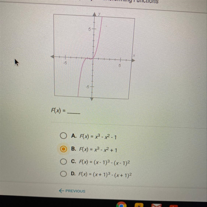 The graph of F(x) shown below has the same shape as the graph of G(x)=x^3-x^2 but-example-1