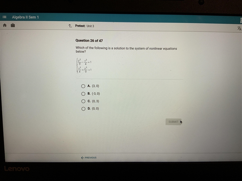 Which of the following is a solution to the system of nonlinear equations below?-example-1