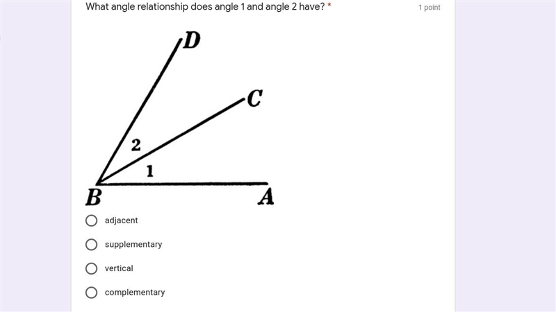 What angle relationship does angle 1 and angle 2 have?-example-1