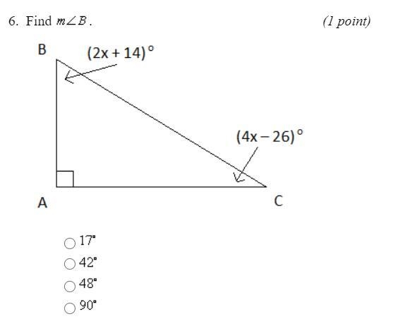 Find m A. 17 B. 42 C. 48 D 90-example-1