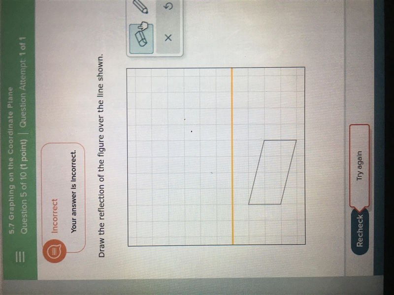 Draw the reflection of the figure over the line shown .-example-1