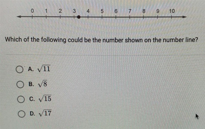 Which of the following could be the number shown on the number line? A. /15 B. /8 C-example-1