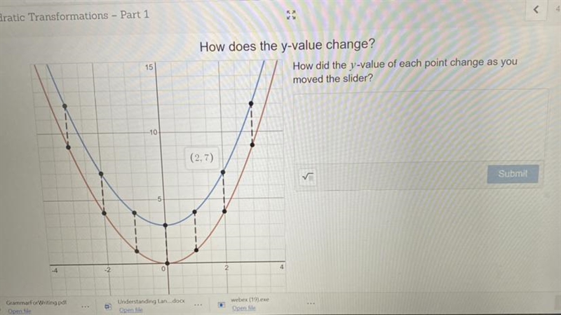 Help me or give me answer key plz I’m doing Desmos Quadratic Transformations – Part-example-1