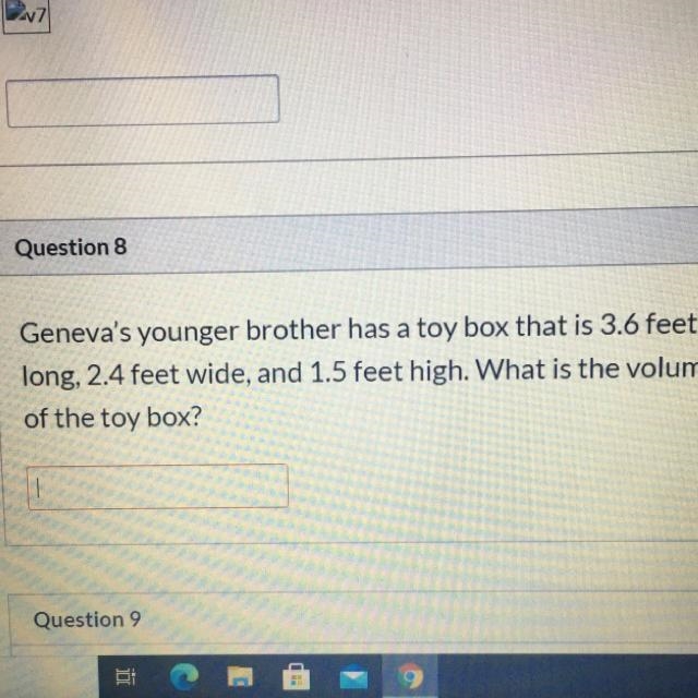 Geneva's younger brother has a toy box that is 3.6 feet long, 2.4 feet wide, and 1.5 feet-example-1